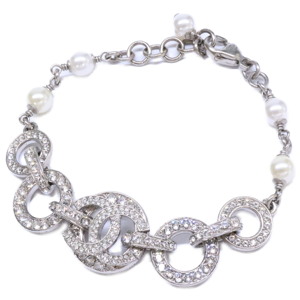 CHANEL Chanel Excellent Condition C20S Rhinestone Coco Mark Chain Bracelet Si...